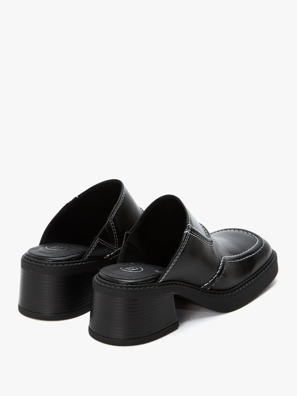 Rubi Black Leather Heeled Mules