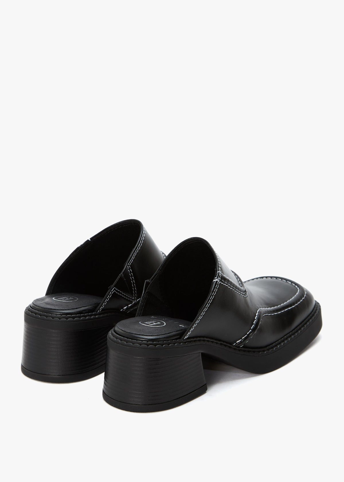 Rubi Black Leather Heeled Mules