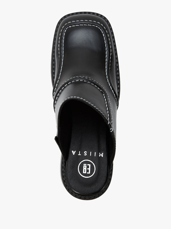 Rubi Black Leather Heeled Mules