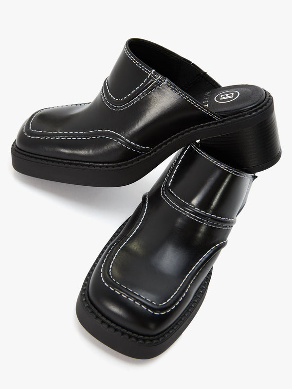 Rubi Black Leather Heeled Mules