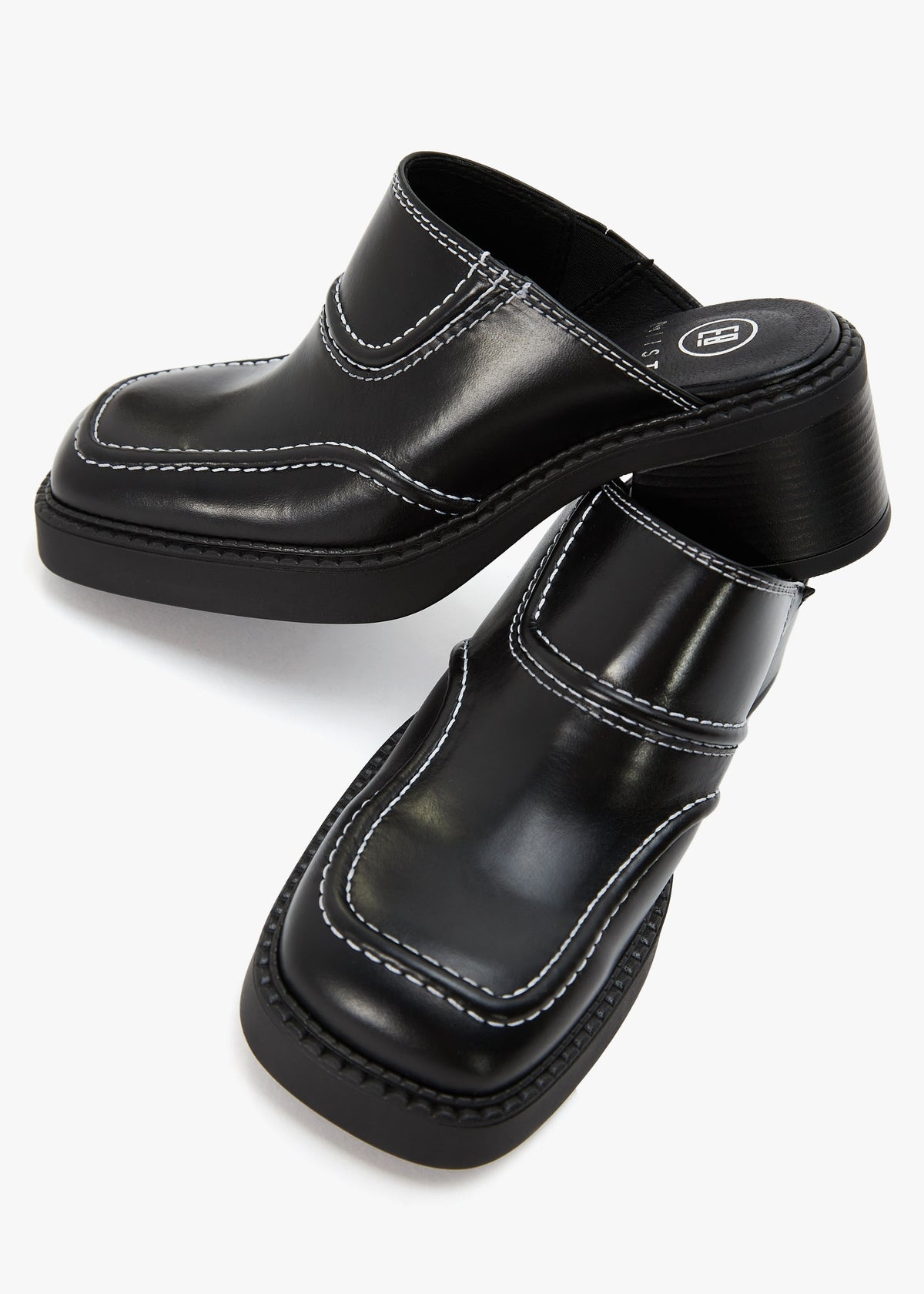Rubi Black Leather Heeled Mules