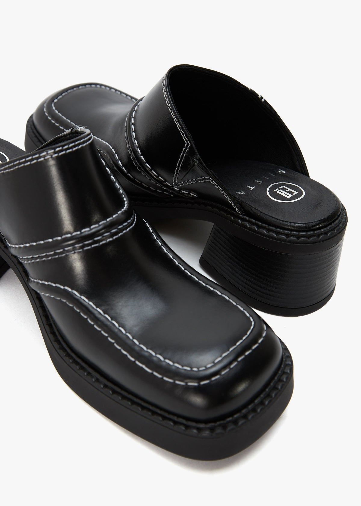Rubi Black Leather Heeled Mules