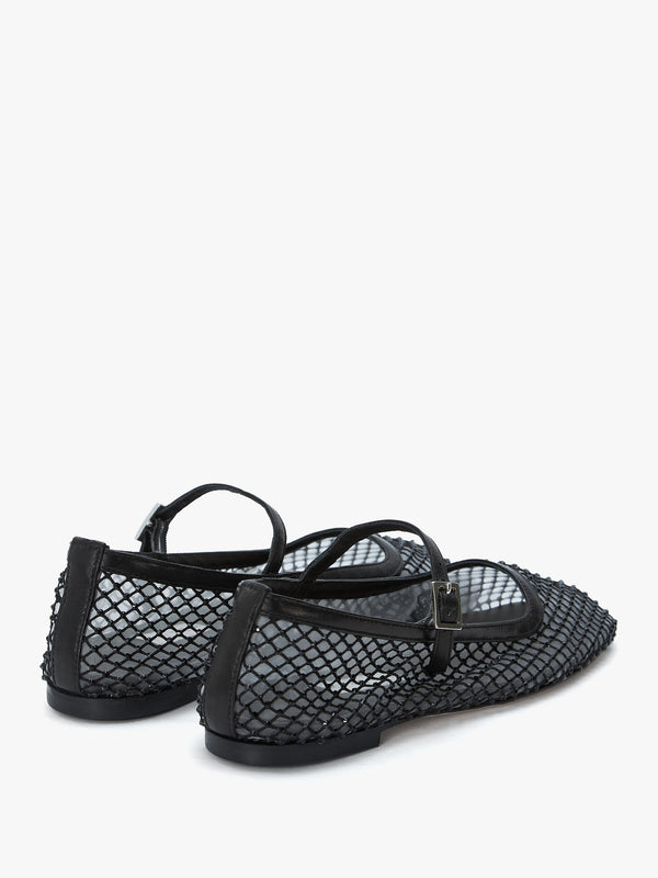 Vanita Black Embellished Mesh Ballet Pumps