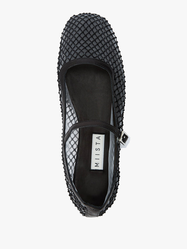 Vanita Black Embellished Mesh Ballet Pumps