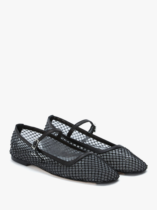 Vanita Black Embellished Mesh Ballet Pumps