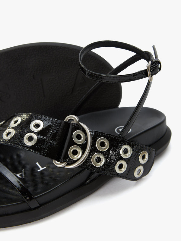Zilda Black Leather Chunky Sandals