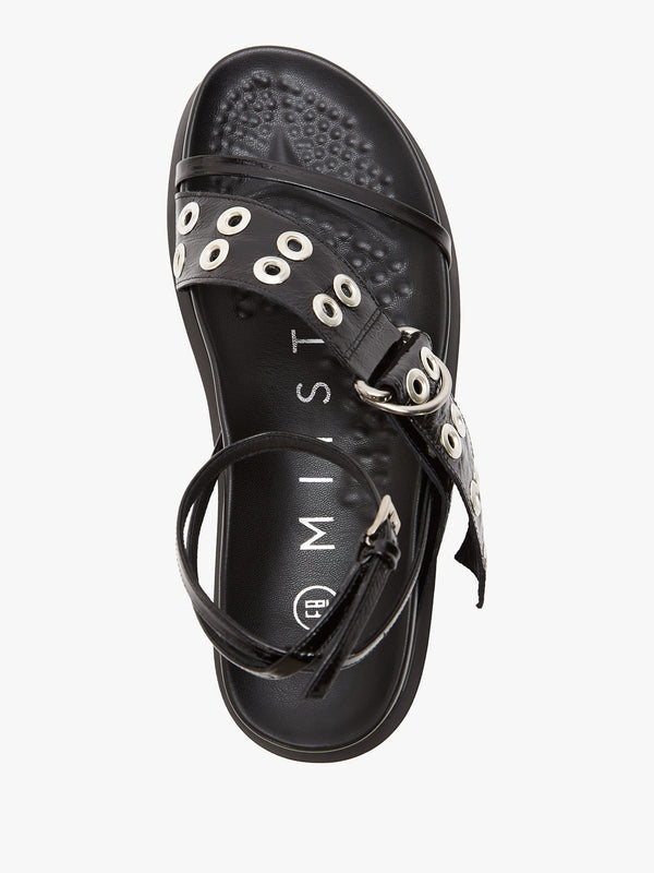 Zilda Black Leather Chunky Sandals