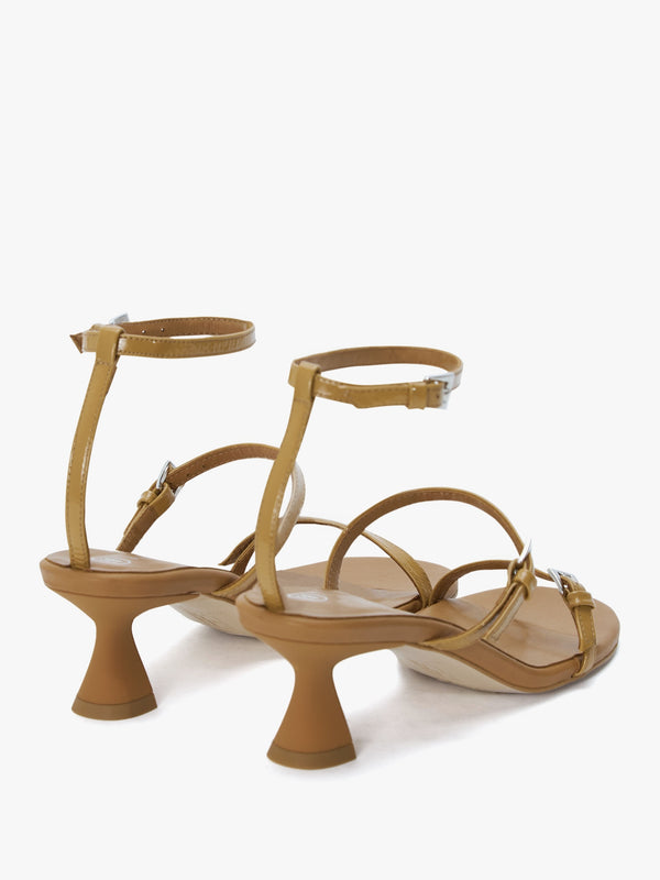 Isaura Beige Patent Leather Kitten Heel Sandals