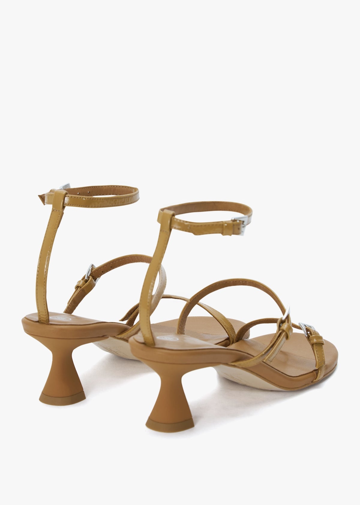 Isaura Beige Patent Leather Kitten Heel Sandals