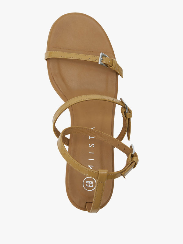 Isaura Beige Patent Leather Kitten Heel Sandals