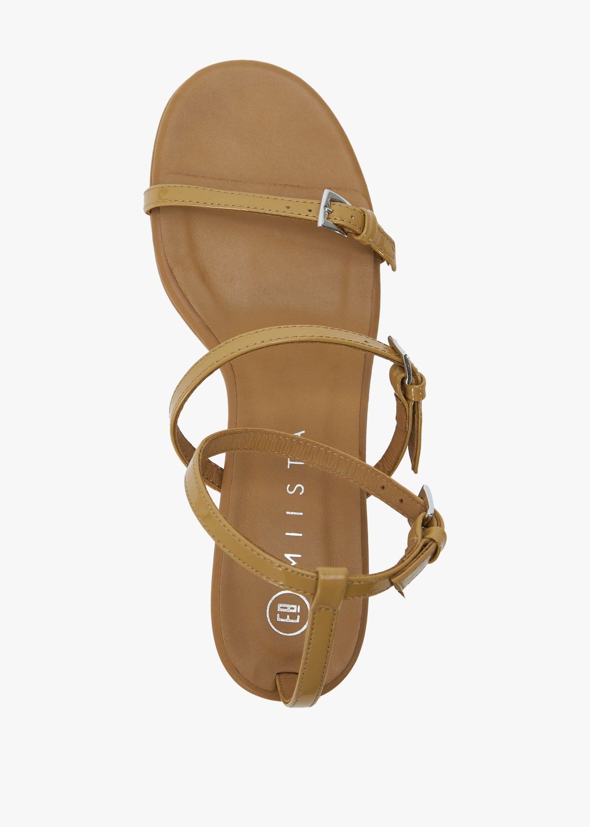 Isaura Beige Patent Leather Kitten Heel Sandals