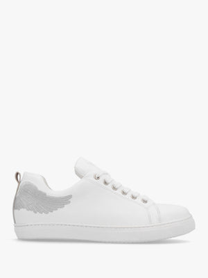 Angels Ease White Leather Silver Wing Trainers