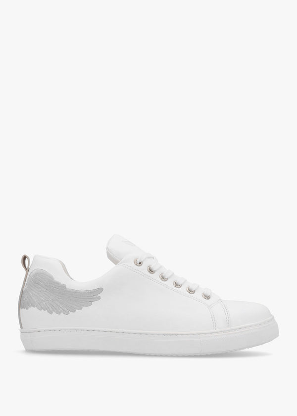Angels Ease White Leather Silver Wing Trainers