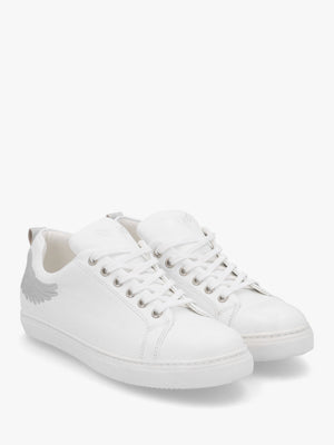 Angels Ease White Leather Silver Wing Trainers