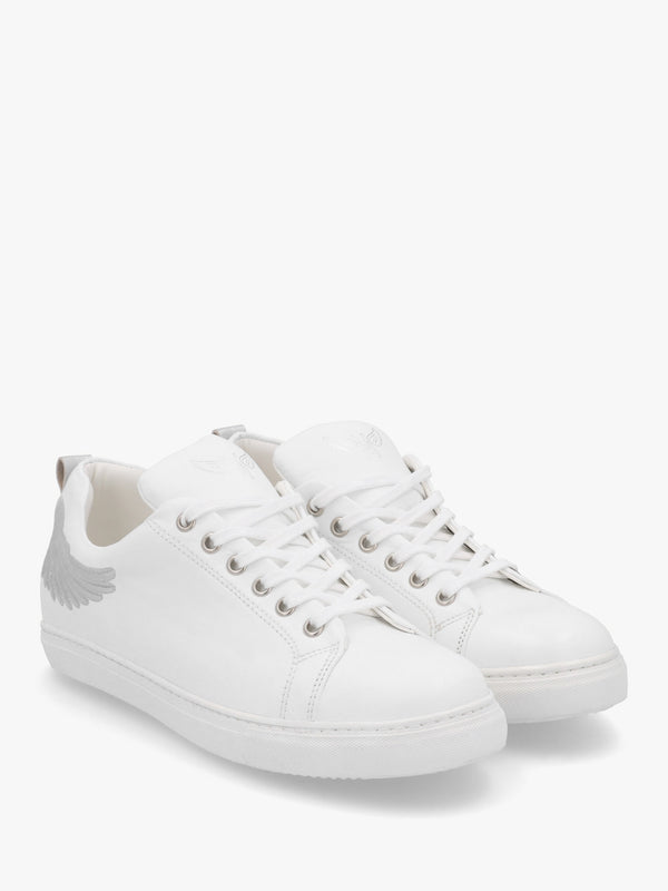 Angels Ease White Leather Silver Wing Trainers