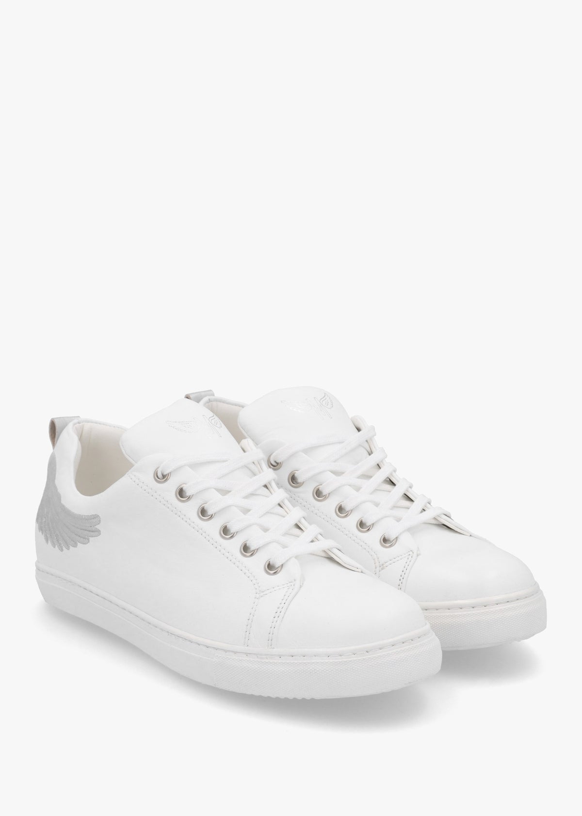 Angels Ease White Leather Silver Wing Trainers
