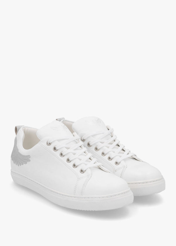 Angels Ease White Leather Silver Wing Trainers