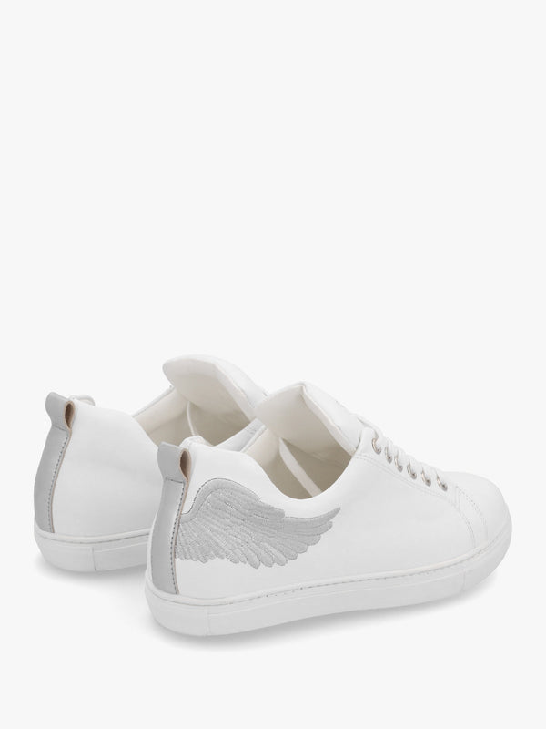 Angels Ease White Leather Silver Wing Trainers