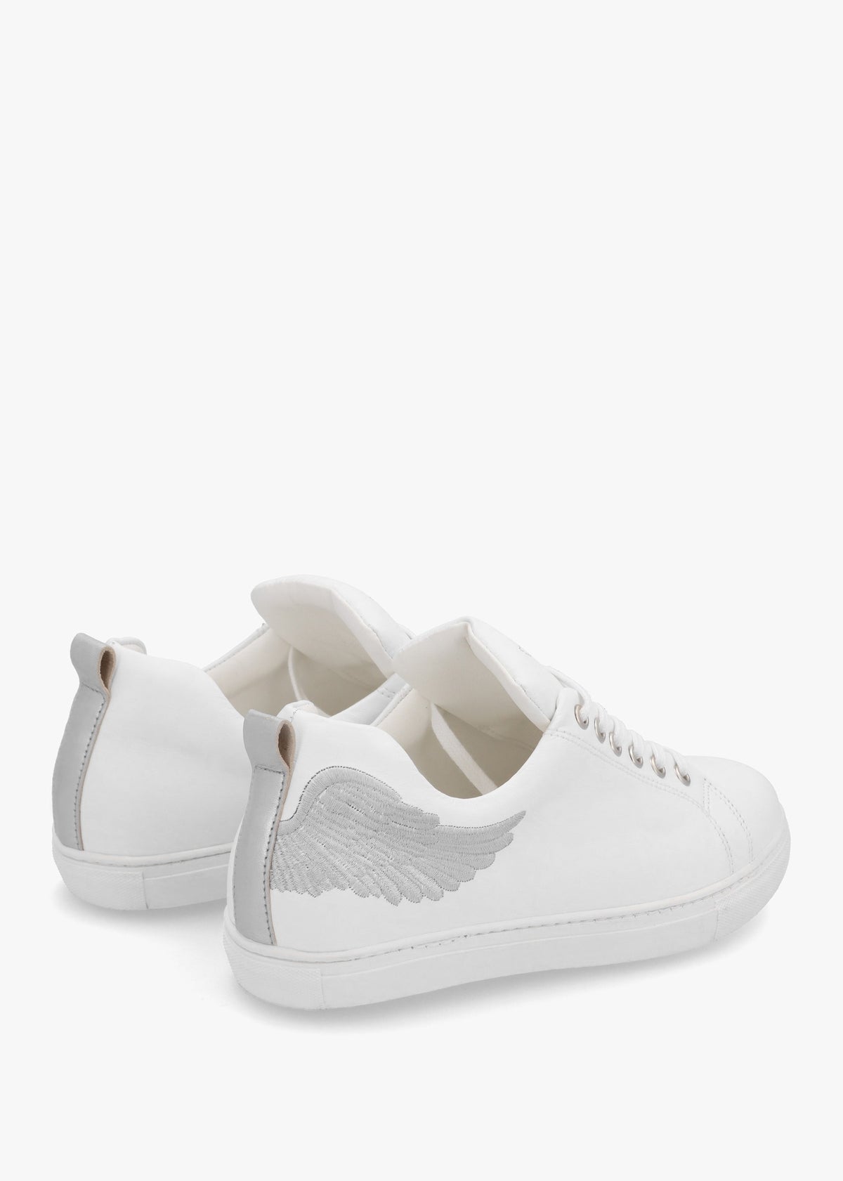 Angels Ease White Leather Silver Wing Trainers