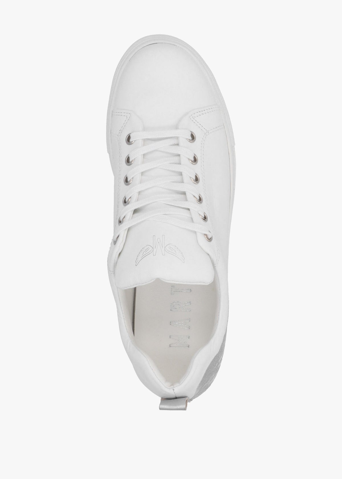 Angels Ease White Leather Silver Wing Trainers
