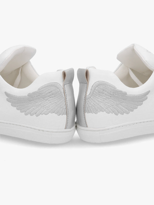 Angels Ease White Leather Silver Wing Trainers