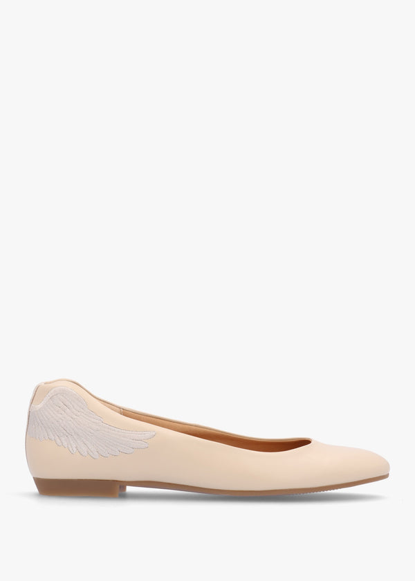 Angels Wings Beige Metallic Leather Ballet Pumps