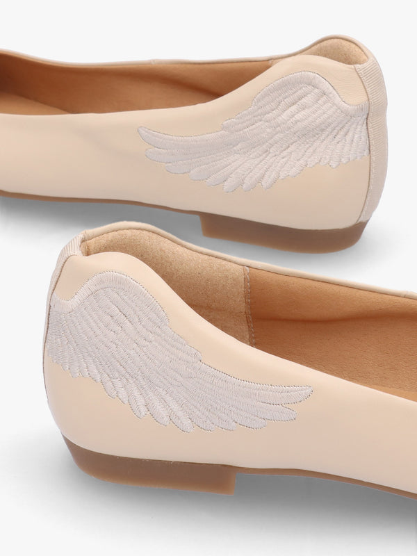 Angels Wings Beige Metallic Leather Ballet Pumps
