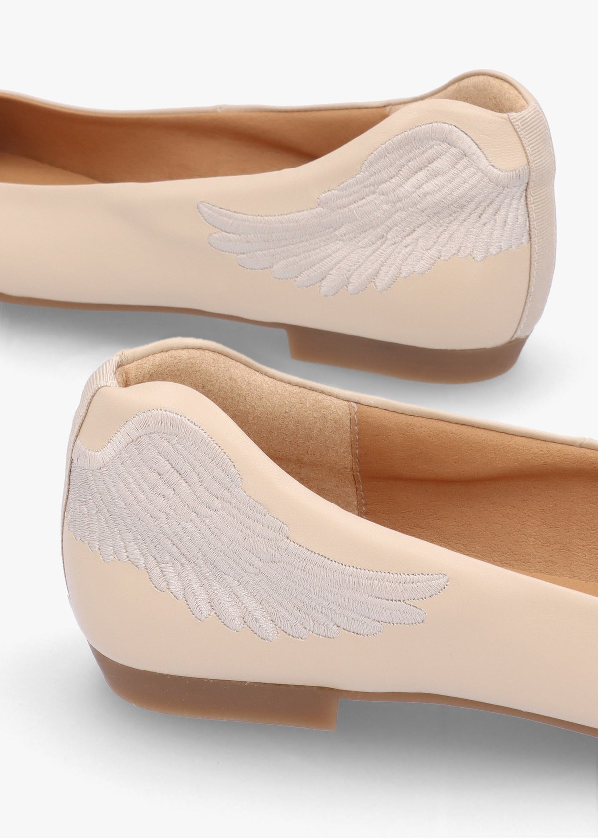 Angels Wings Beige Metallic Leather Ballet Pumps