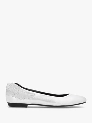 Angels Wings Silver Metallic Leather Ballet Pumps