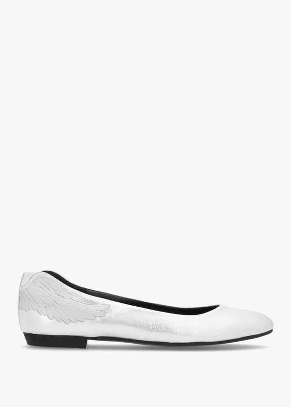 Angels Wings Silver Metallic Leather Ballet Pumps