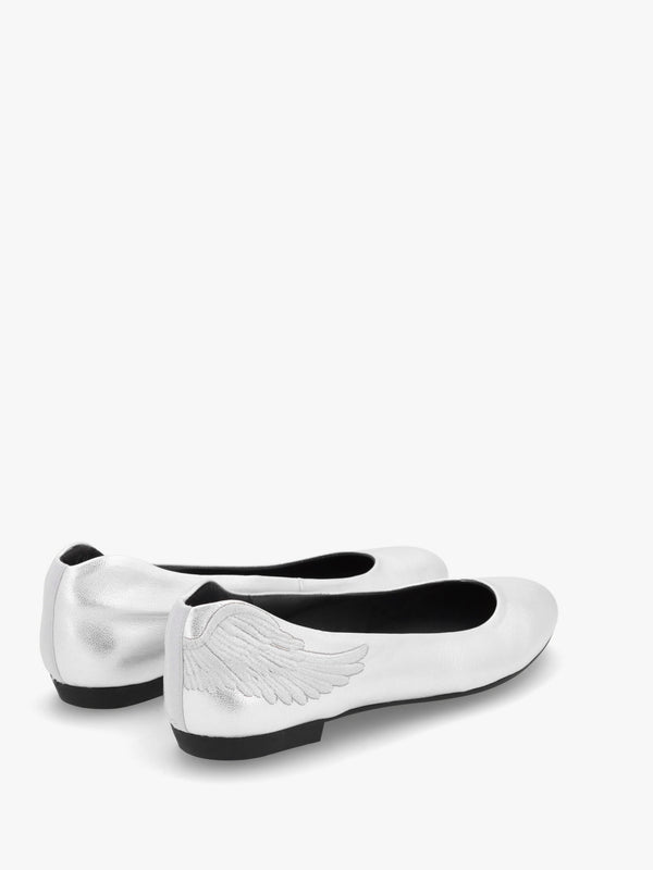 Angels Wings Silver Metallic Leather Ballet Pumps