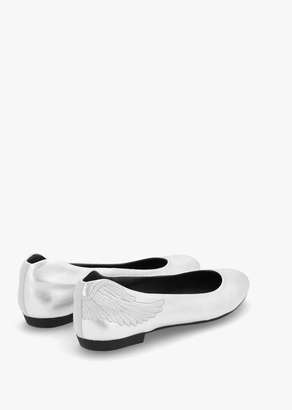 Angels Wings Silver Metallic Leather Ballet Pumps