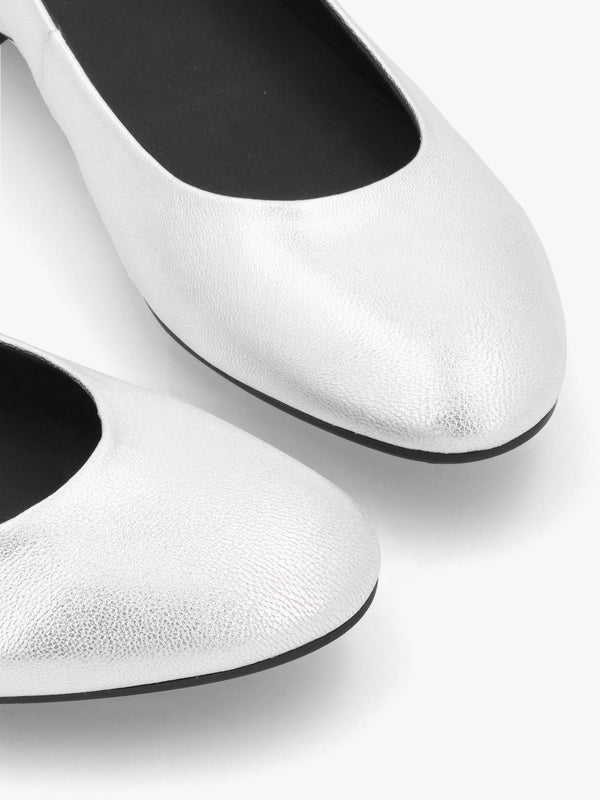 Angels Wings Silver Metallic Leather Ballet Pumps