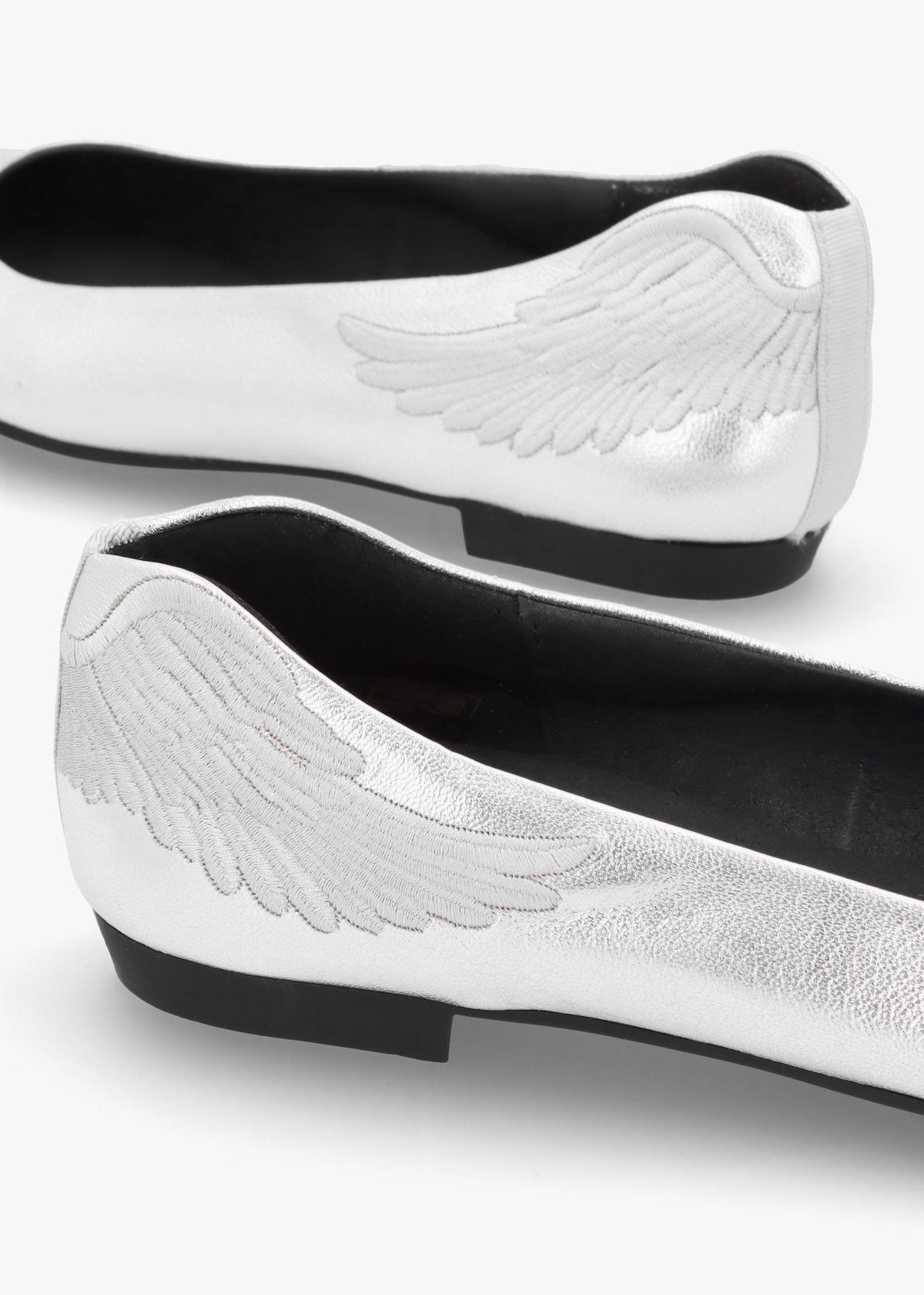 Angels Wings Silver Metallic Leather Ballet Pumps