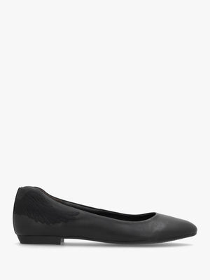 Angels Wings Black Leather Ballet Pumps