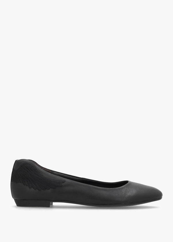 Angels Wings Black Leather Ballet Pumps