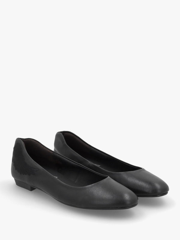 Angels Wings Black Leather Ballet Pumps