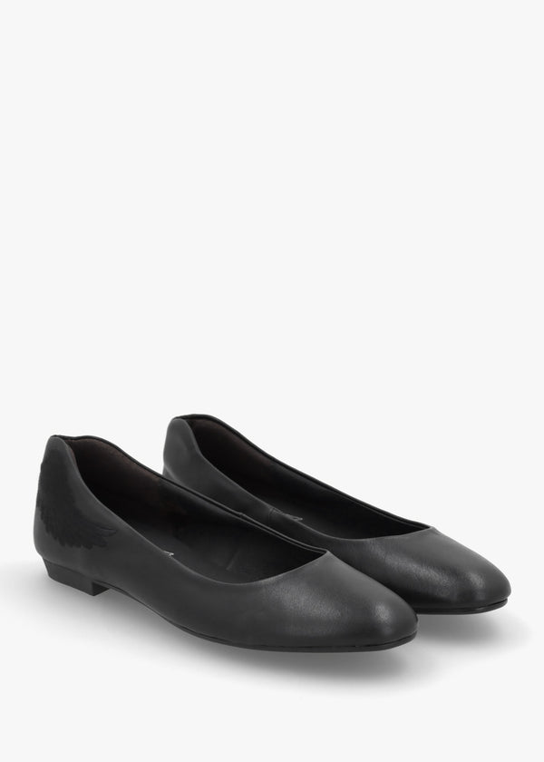 Angels Wings Black Leather Ballet Pumps