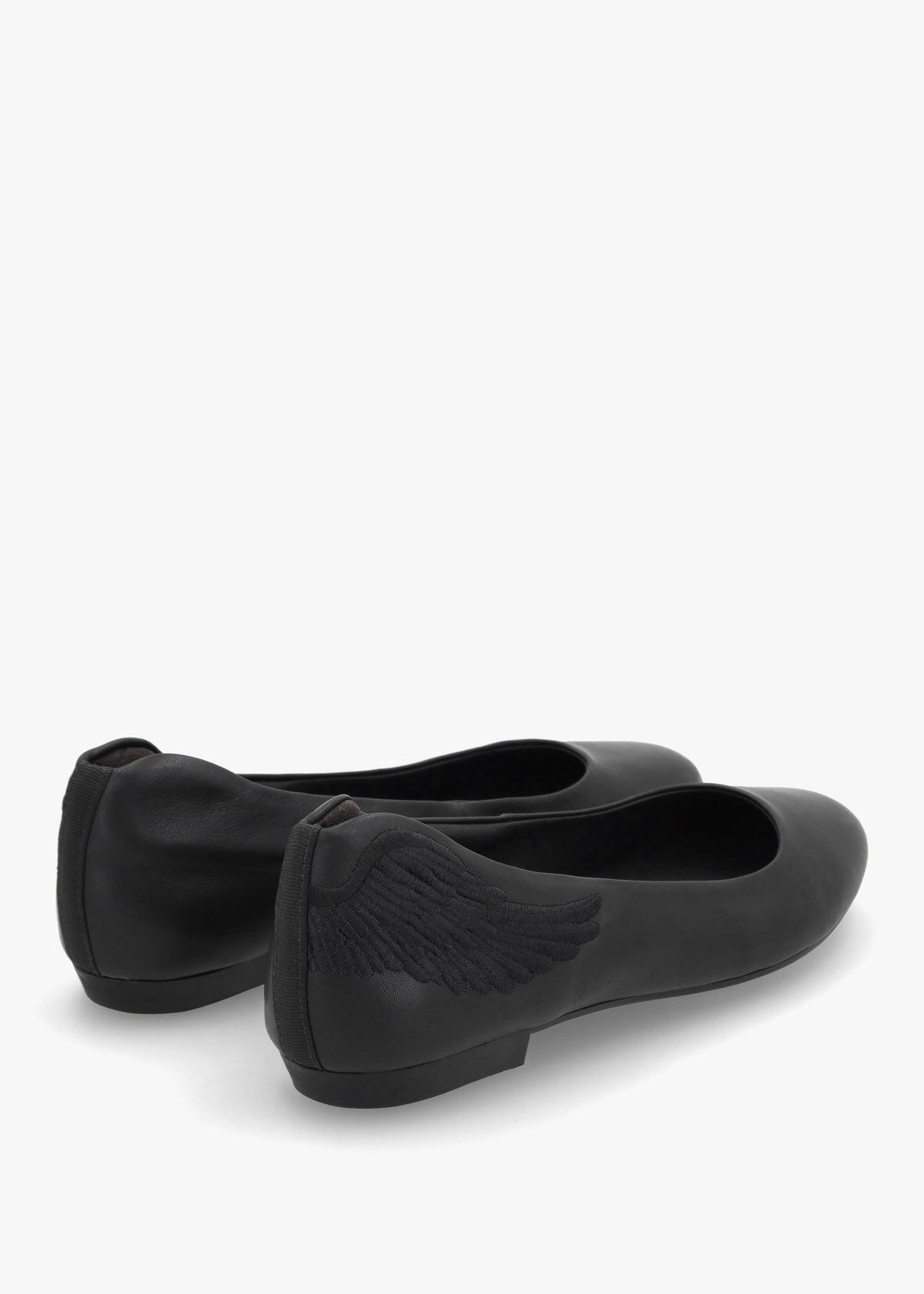 Angels Wings Black Leather Ballet Pumps