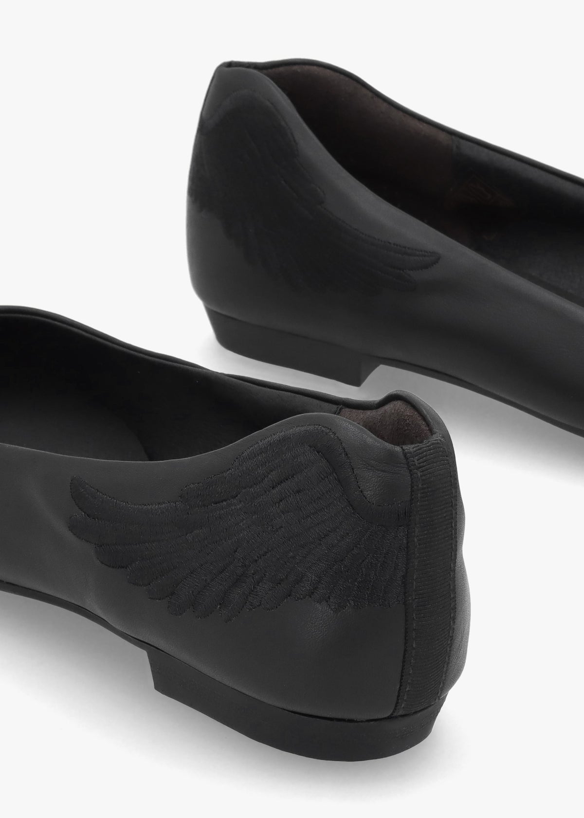 Angels Wings Black Leather Ballet Pumps