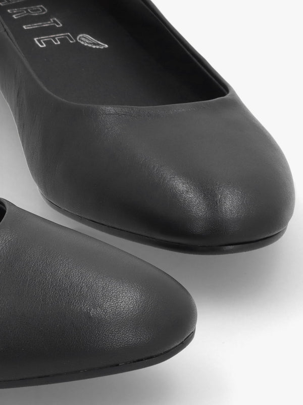 Angels Wings Black Leather Ballet Pumps
