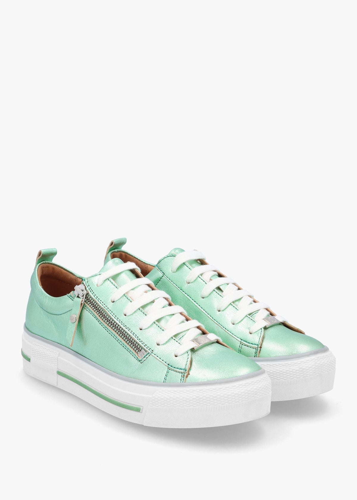 Filician Mint Metallic Leather Side Zip Trainers