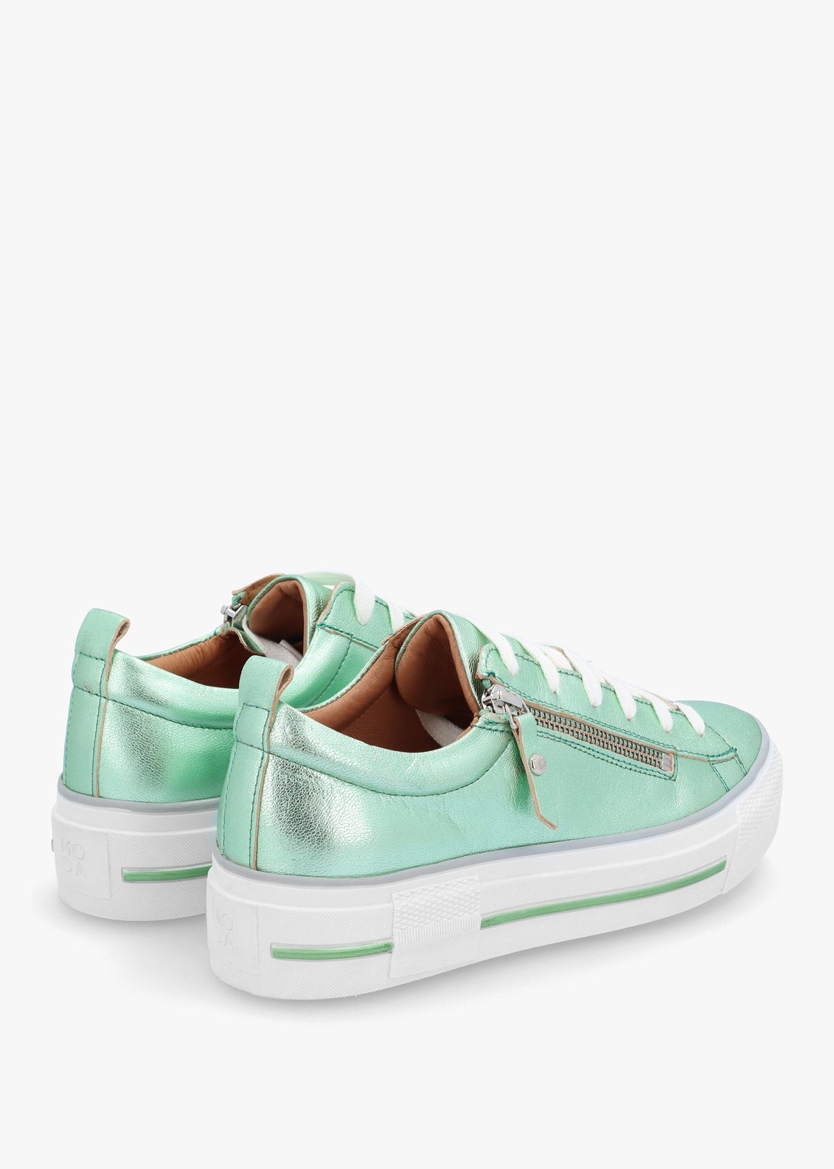 Filician Mint Metallic Leather Side Zip Trainers