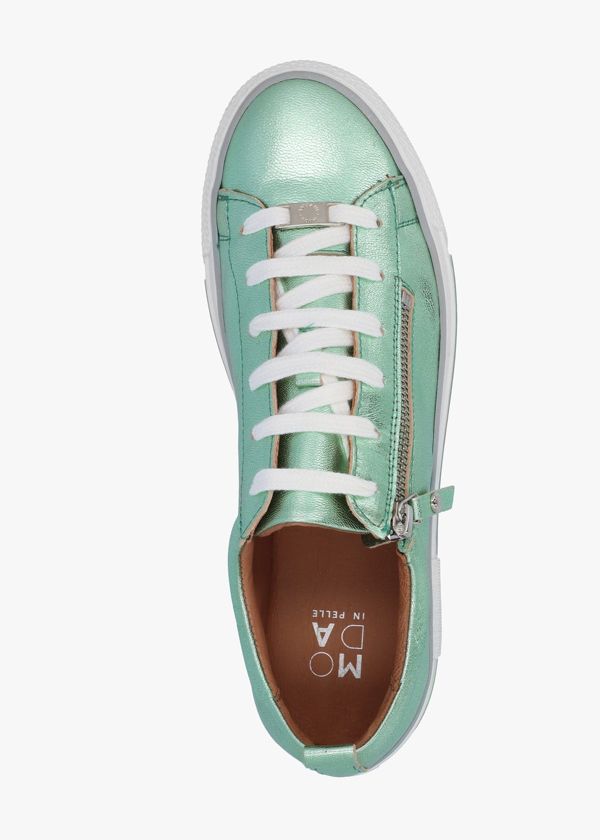 Filician Mint Metallic Leather Side Zip Trainers