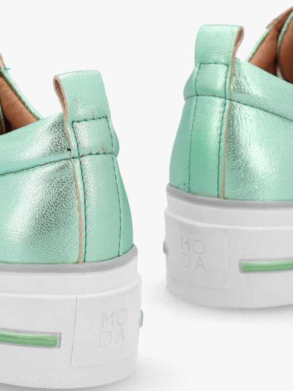 Filician Mint Metallic Leather Side Zip Trainers