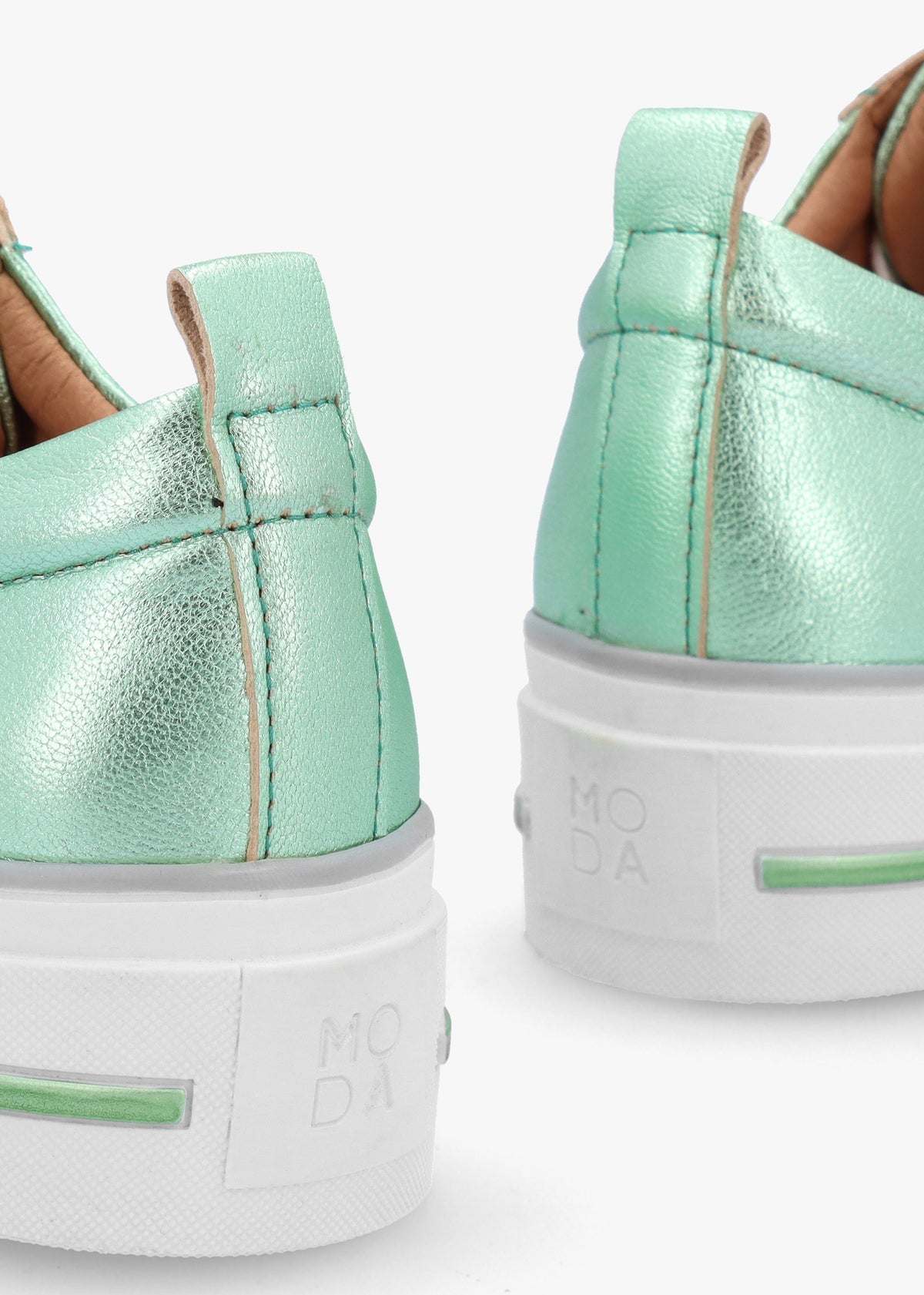 Filician Mint Metallic Leather Side Zip Trainers