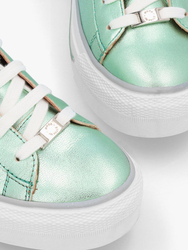 Filician Mint Metallic Leather Side Zip Trainers