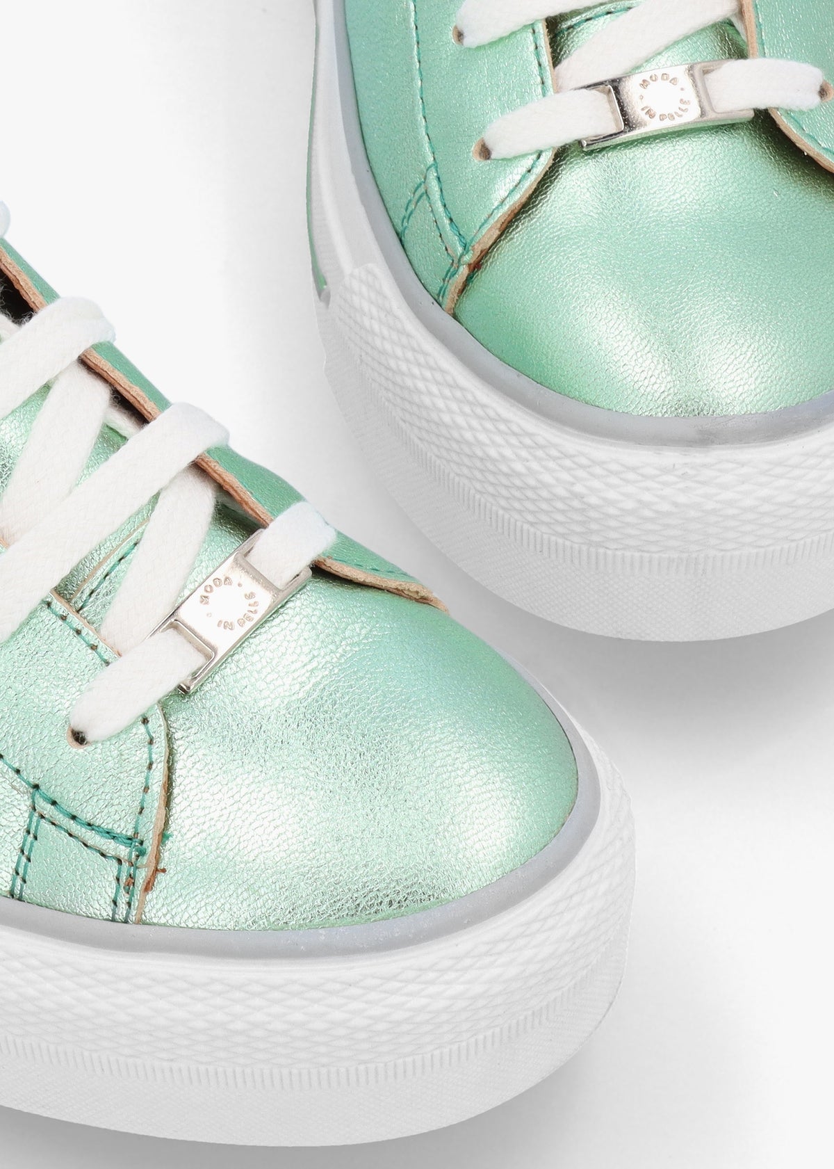 Filician Mint Metallic Leather Side Zip Trainers