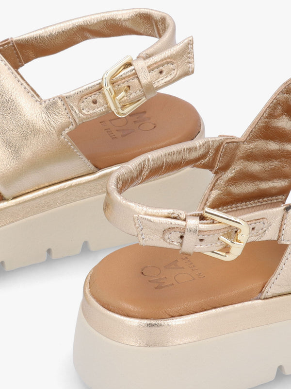 Netty Champagne Leather Chunky Sandals