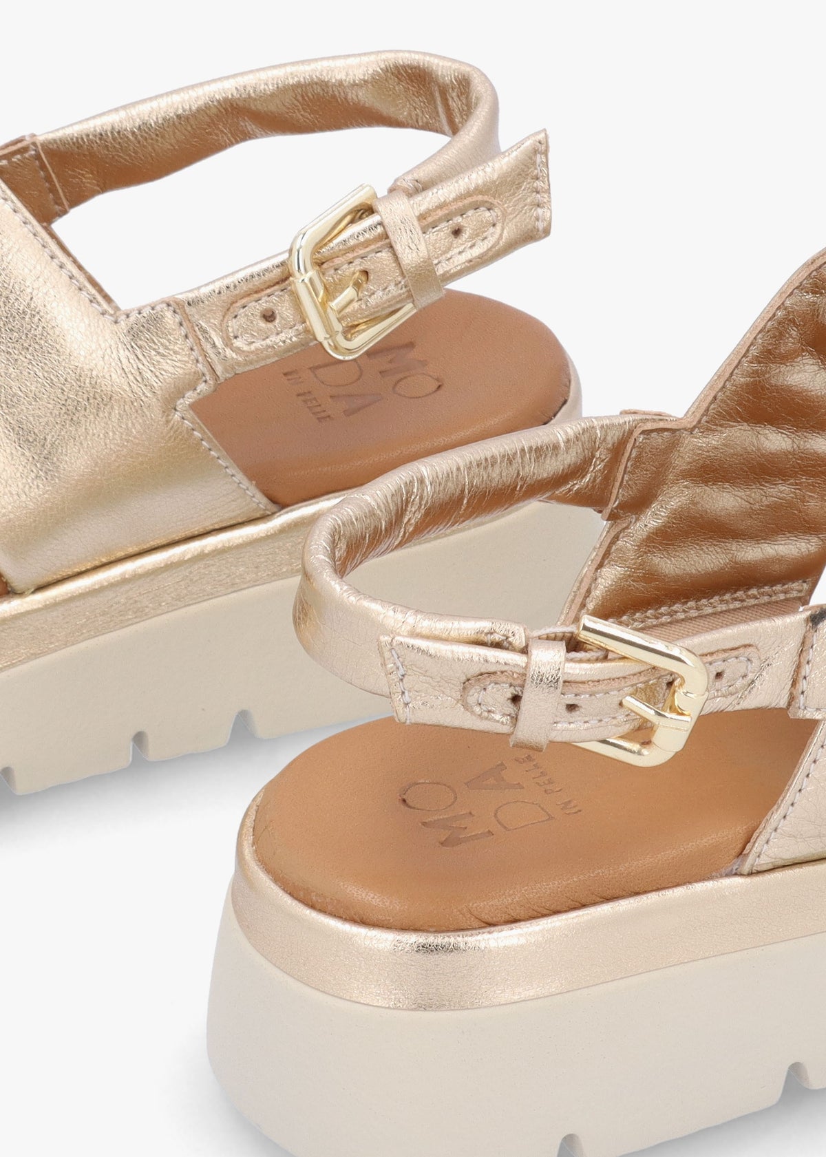 Netty Champagne Leather Chunky Sandals